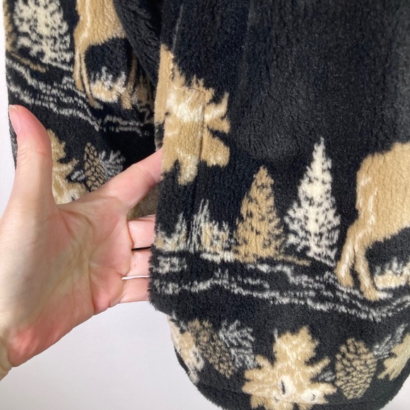 Mens Vintage Glacier Gear Outdoor Deer Print Fleece Lined Zip Jacket Black Tan S - Picture 9 of 12